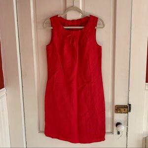 NWOT Red sleeveless dress with neck pleats and bow